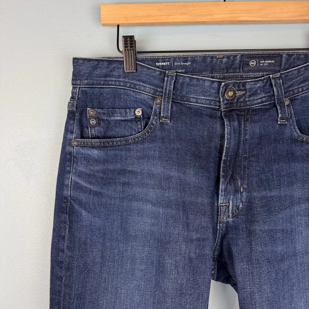 AG Adriano Goldschmied Everett Men 31x32 Blue Slim Straight Japanese Fabric Jean